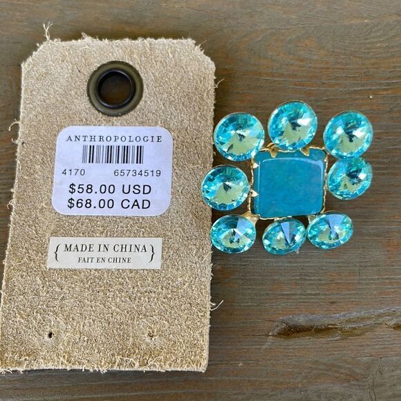 Anthropologie Floral Tapestry Blue Rhinestone Post Earrings NWT - Picture 8 of 8